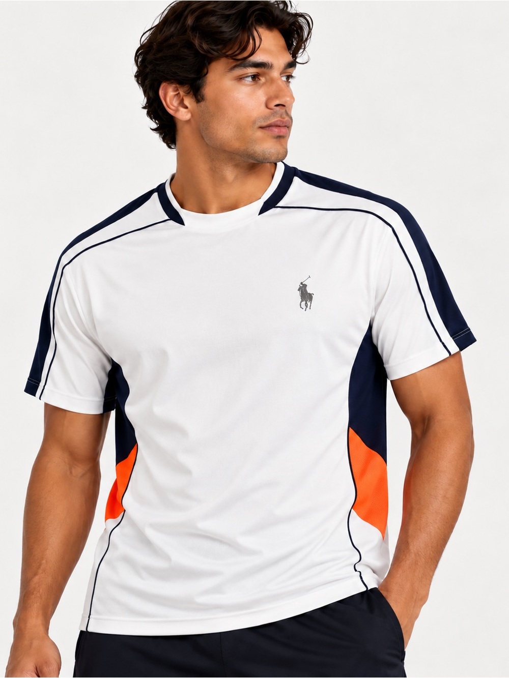 Polo Ralph Lauren Performance Shirt White Navy Orange #3 Athletic